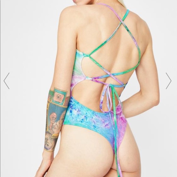 Dolls Kill Rhinestone Tie Dye Bodysuit - Picture 2 of 4